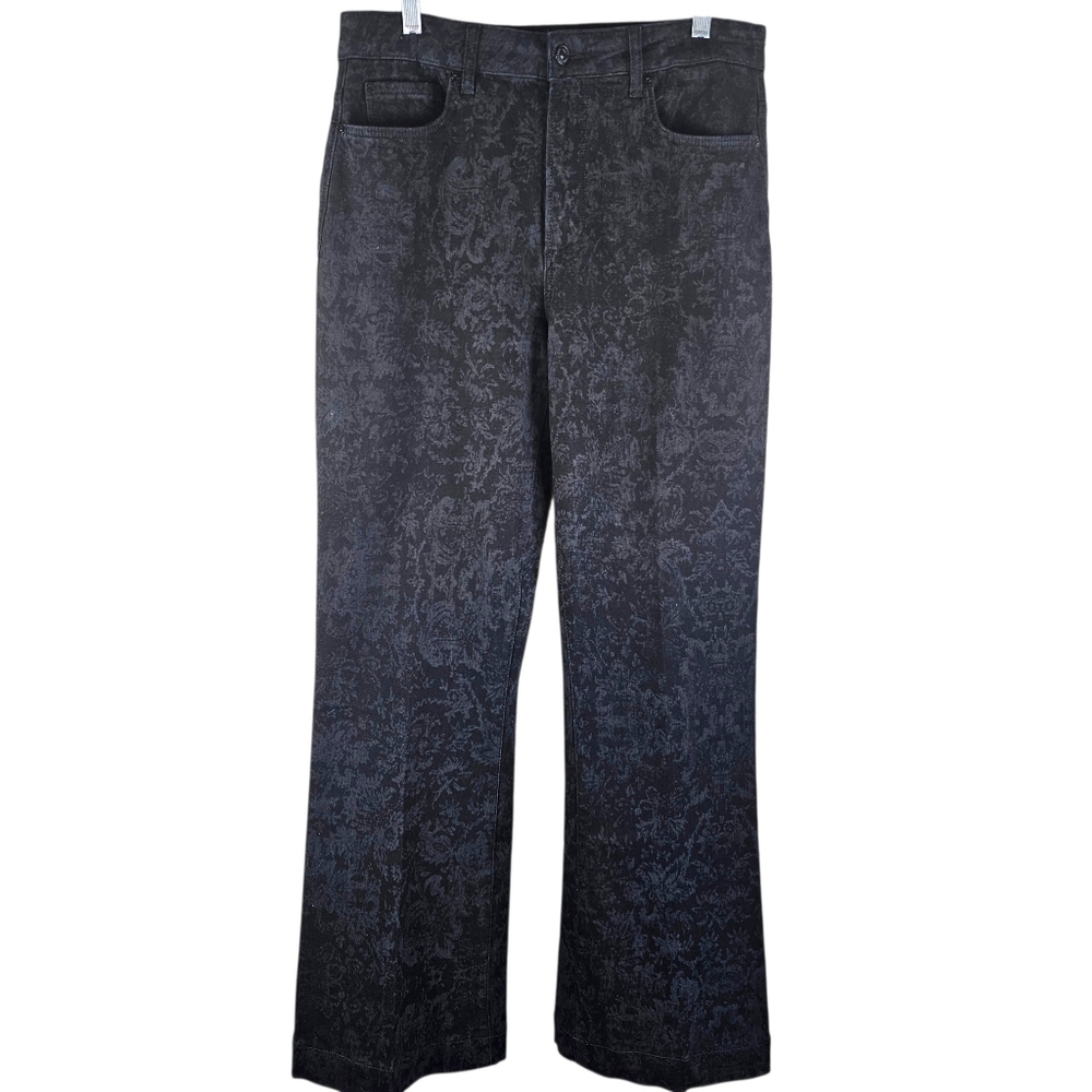 PAIGE LEENAH Black Floral Laser Cut High Waist Flared Jeans In 30 NWOT - Picture 4 of 12